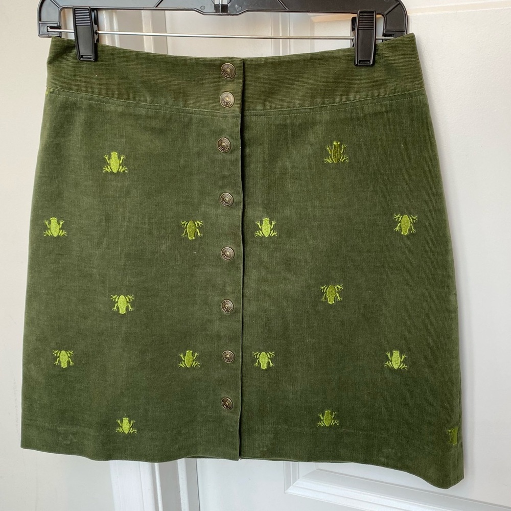 Lilly Pulitzer Stretch Cord Snap Front Skirt Green Frog Embroidery 2 Vintage